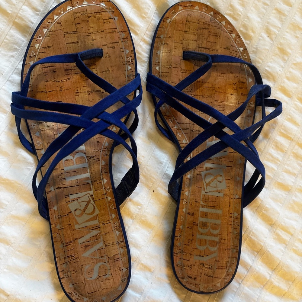 Sam & Libby Navy Strappy Cork-Style Slide Sandals